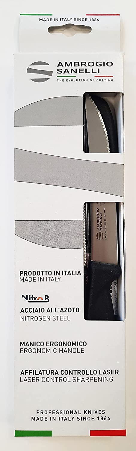 Sanelli Ambrogio, Set de couteaux à steak Supra, 6 couteaux avec lame dentelée de 12 cm, affûtage contrôlé au laser, manche ergonomique, couteaux professionnels fabriqués en Italie, lavable au lave-vaisselle