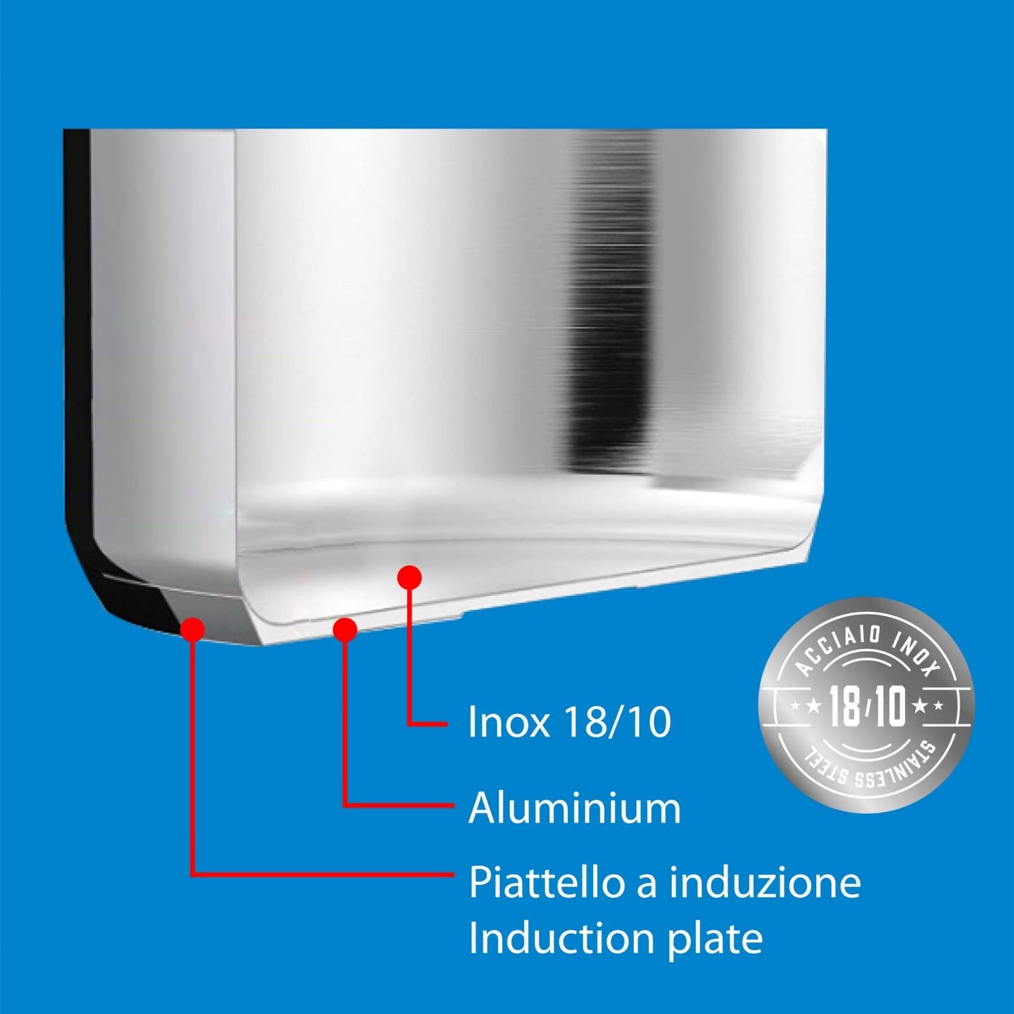 Aeternum Divina Pastarella Pentola Per Pasta, Compatibile con piastra ad induzione, Acciaio, Argento, Diametro 22 cm