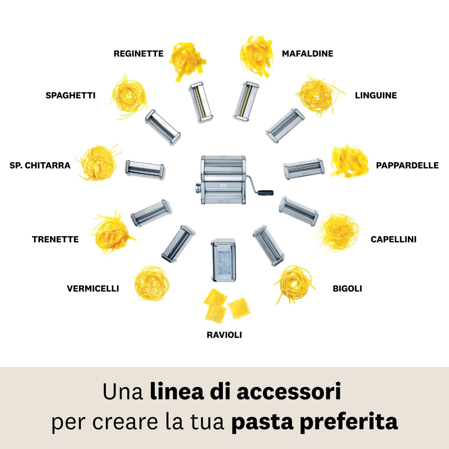 Marcato Accessorio Macchina per la Pasta, per Linguine, Taglio da 3 mm, in Acciaio Cromato, Compatibile con Atlas 150 e Atlasmotor, Accessorio da Cucina Tagliapasta. Formato: Linguine