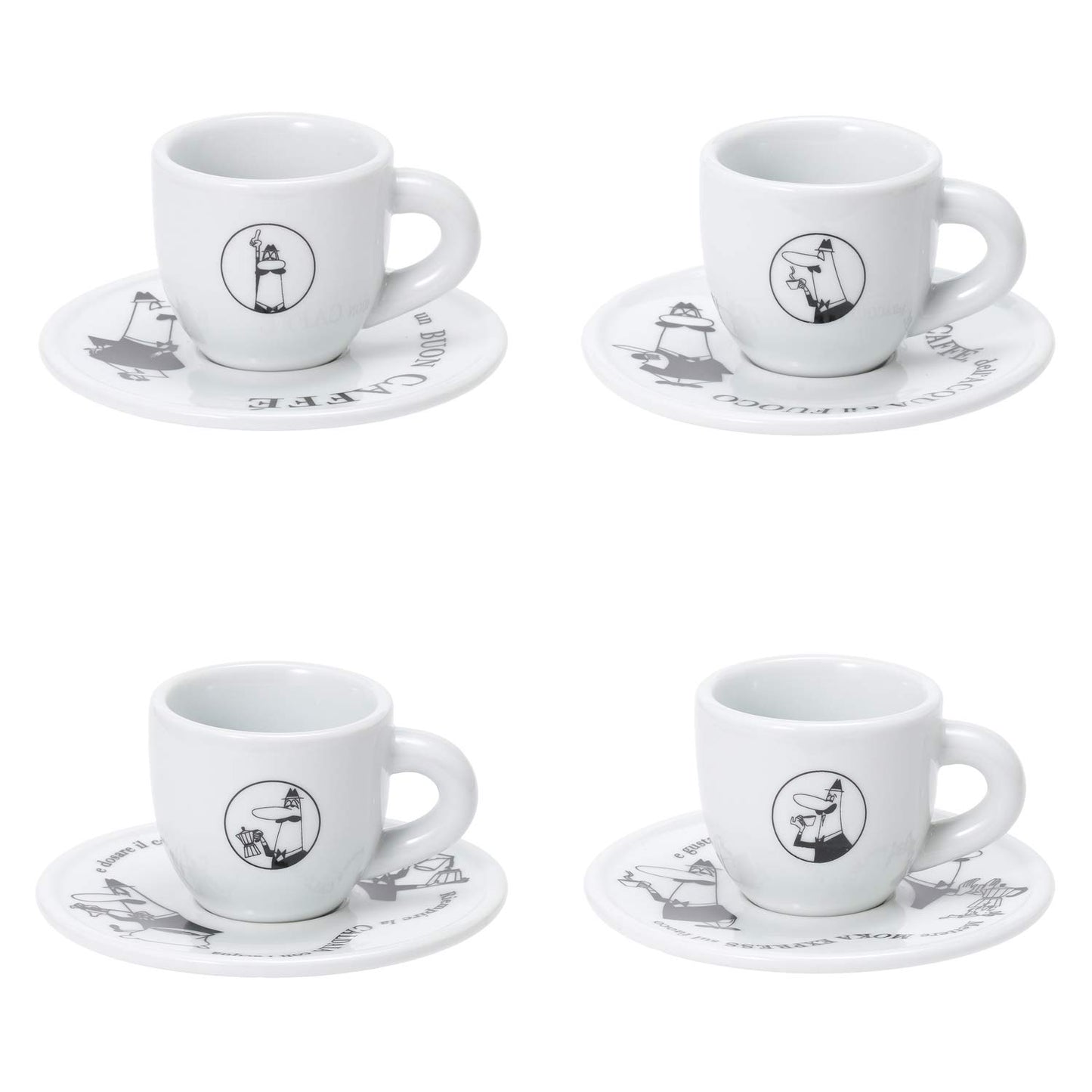 Bialetti Set 4 Tazzine Moka 'Carosello' Tazze da Caffè, Porcellana , Bianco