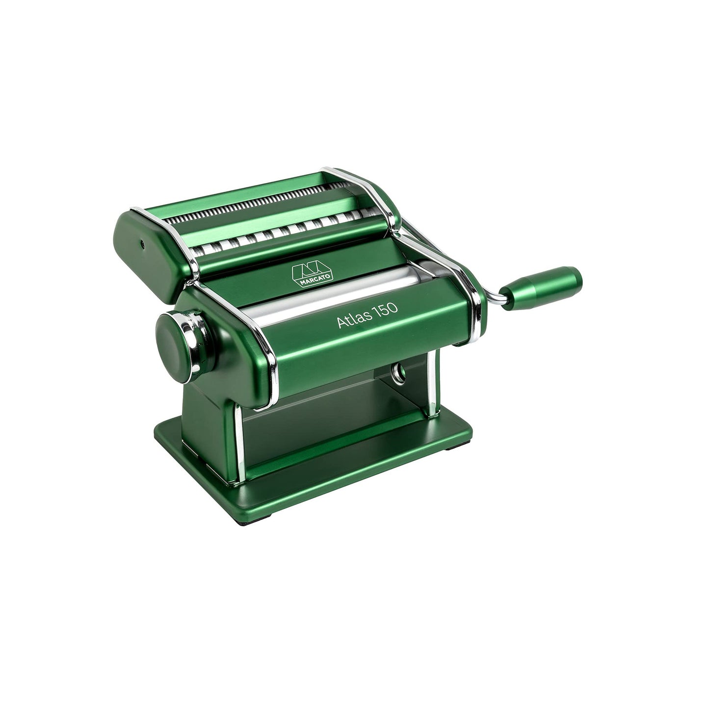 Marcato Pasta Machine Atlas 150, Green, Pasta Maker, Pasta Sheeter, in Anodized Aluminium, for Lasagne, Fettuccine, Tagliolini, Compatible with 12 Extra Shapes, Made in Italy.