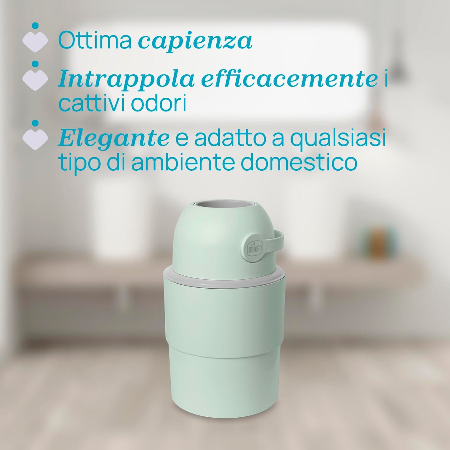 Chicco Mangiapannolini Telescopico Controlla Odori Compatto, Smaltimento Pannolini, Cestino Contenitore Pieghevole e Salvaspazio, Non servono ricariche, si usano i normali Sacchetti, Verde