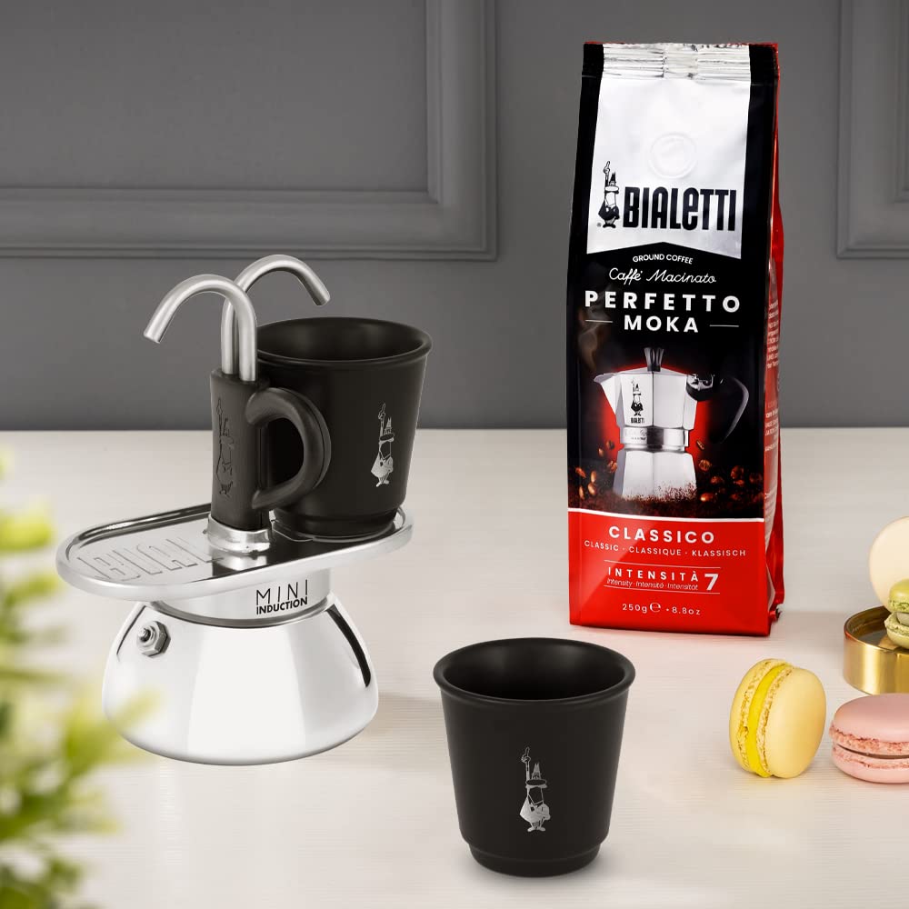 Bialetti Mini Express Induction Caffettiera, Alluminio, Nero, 2 Tazze