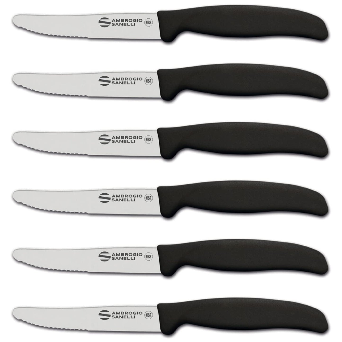 Sanelli Ambrogio, Set Coltelli da Tavola Supra, 6 Coltelli con Lama Mezzo Dentata 11cm, Affilatura a Controllo Laser, Manico Ergonomico, Coltelli Professionali Made in Italy Lavabili in Lavastoviglie