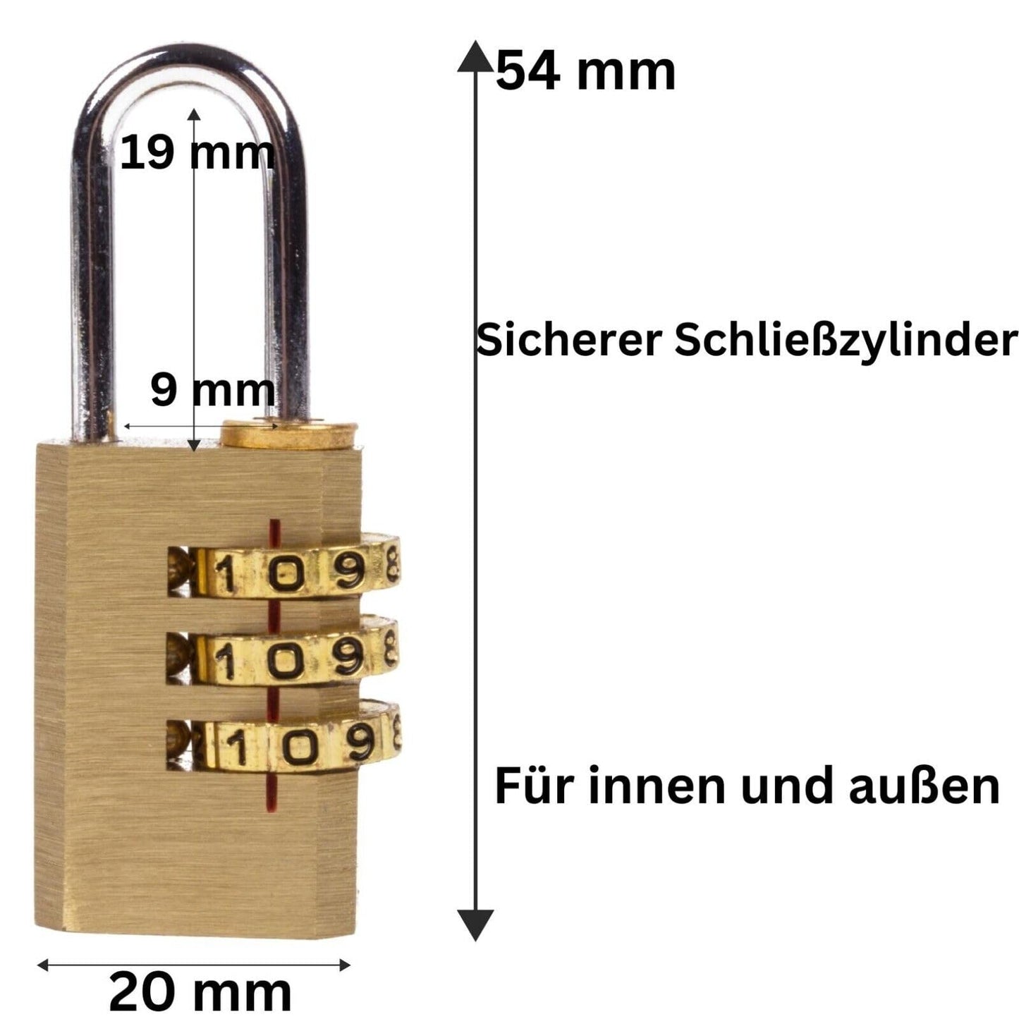 Lucchetto ad arco da 20 mm, con numeri combinabili