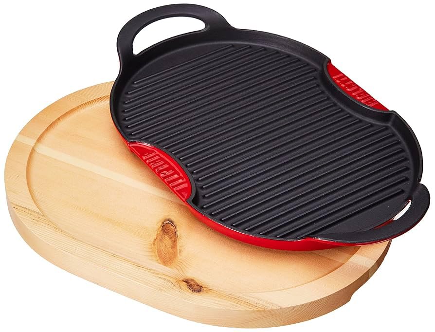 Aeternum - Griglia in Ghisa Ovale 36x26cm con Vassoio in Legno | Adatto anche per i Piani ad Induzione