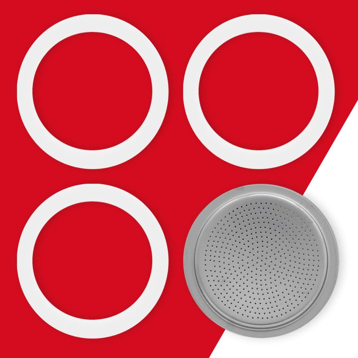 Bialetti Ricambi, Include 3 Guarnizioni e 1 Piastrina, Compatibili con Moka Express 12 Tazze