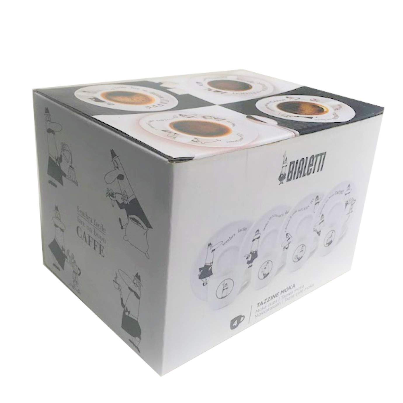 Bialetti Set 4 Tazzine Moka 'Carosello' Tazze da Caffè, Porcellana , Bianco
