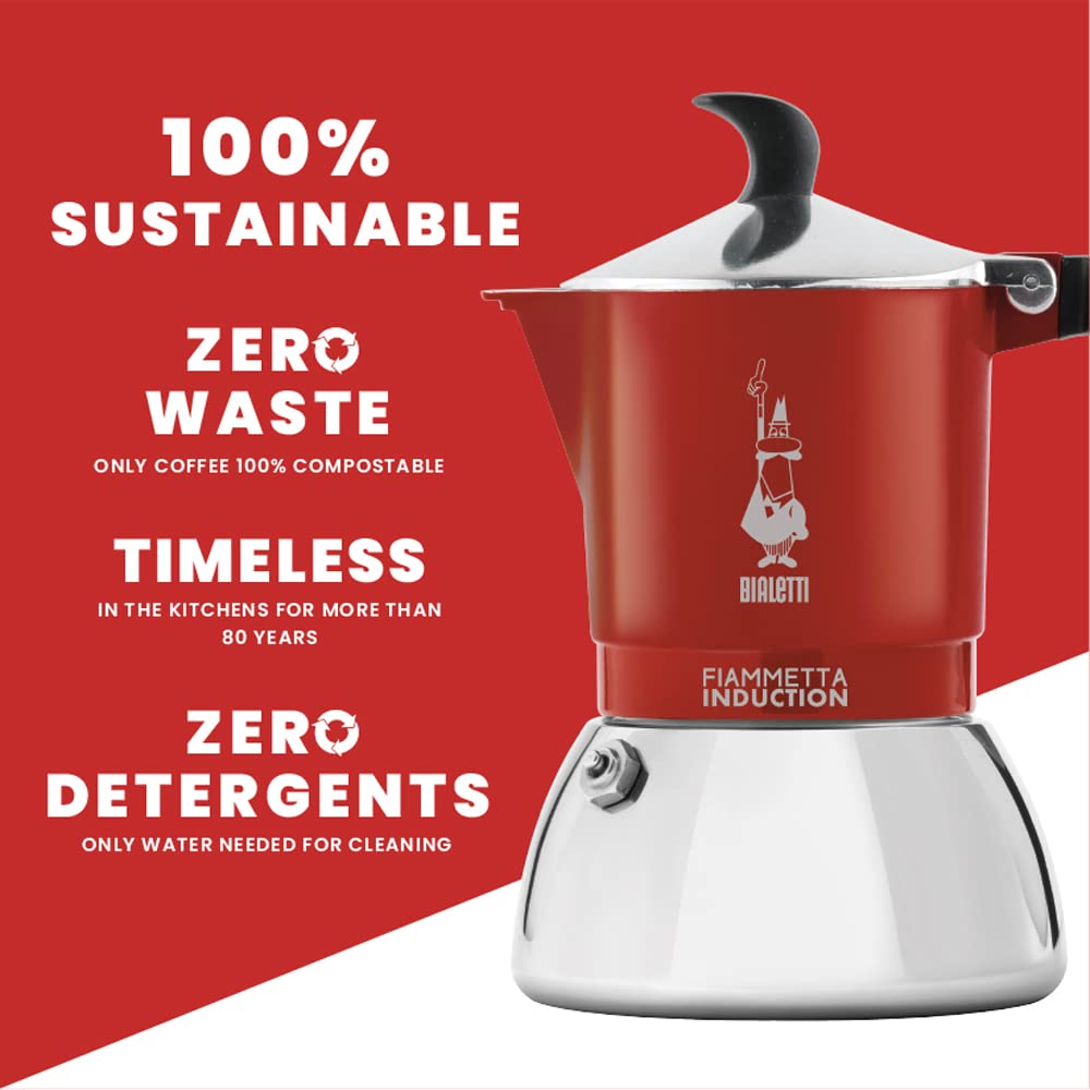 Bialetti Fiammetta Induction Coffee Maker, Aluminium, Steel, Red, 2 Cups