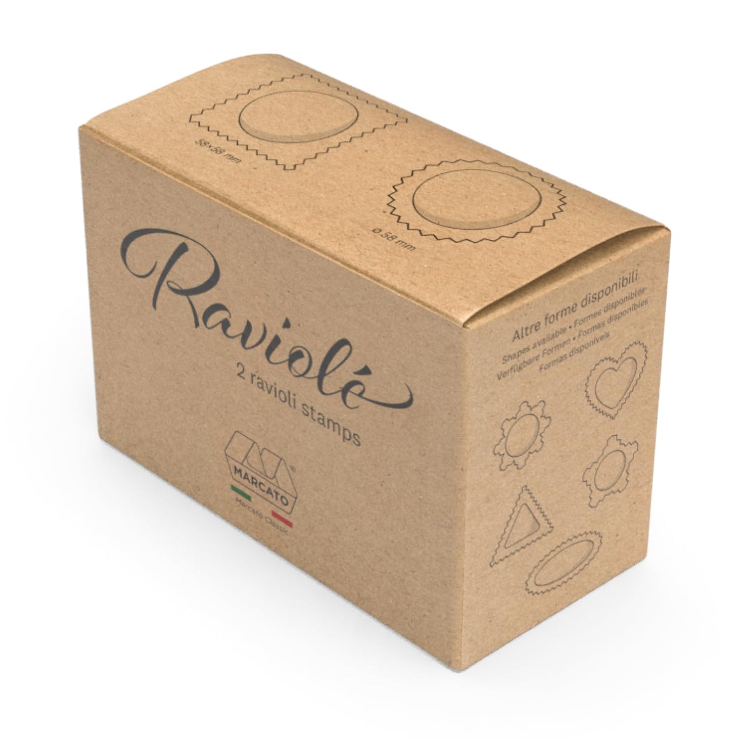 Marcato Kit Stampi per Ravioli e Biscotti, Forme per Ravioli, Formine per Biscotti, in Legno Massello e Alluminio Prossofuso, Stampino Rotondo da 58 mm + Stampino Quadrato da 58 mm. Modello: Raviolè