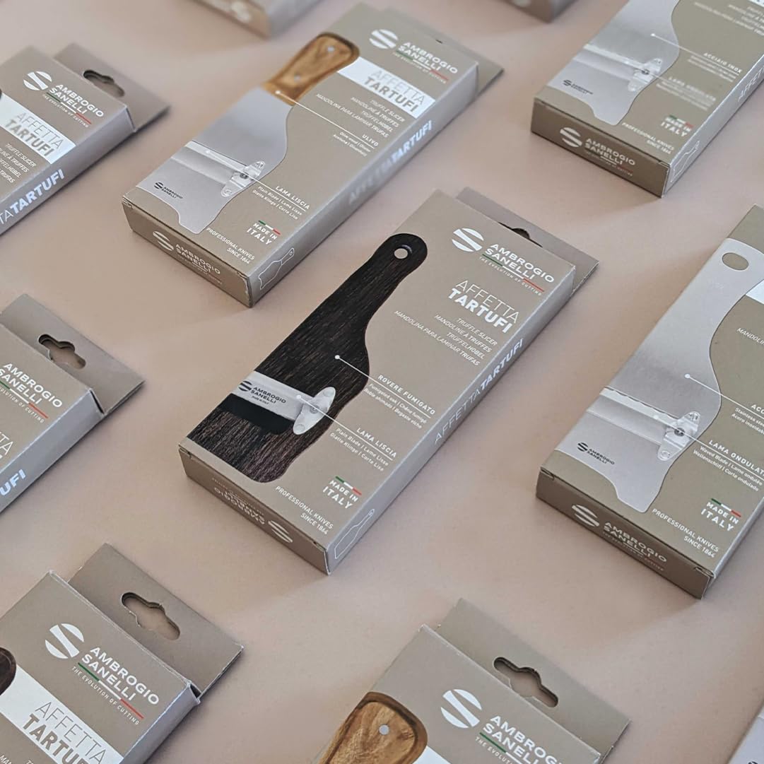Sanelli Ambrogio, Affettatartufi in Legno di Rovere Fumigato, con Lama Ondulata Regolabile in Acciaio Inox, Resistente, per Tagli Precisi, Made in Italy