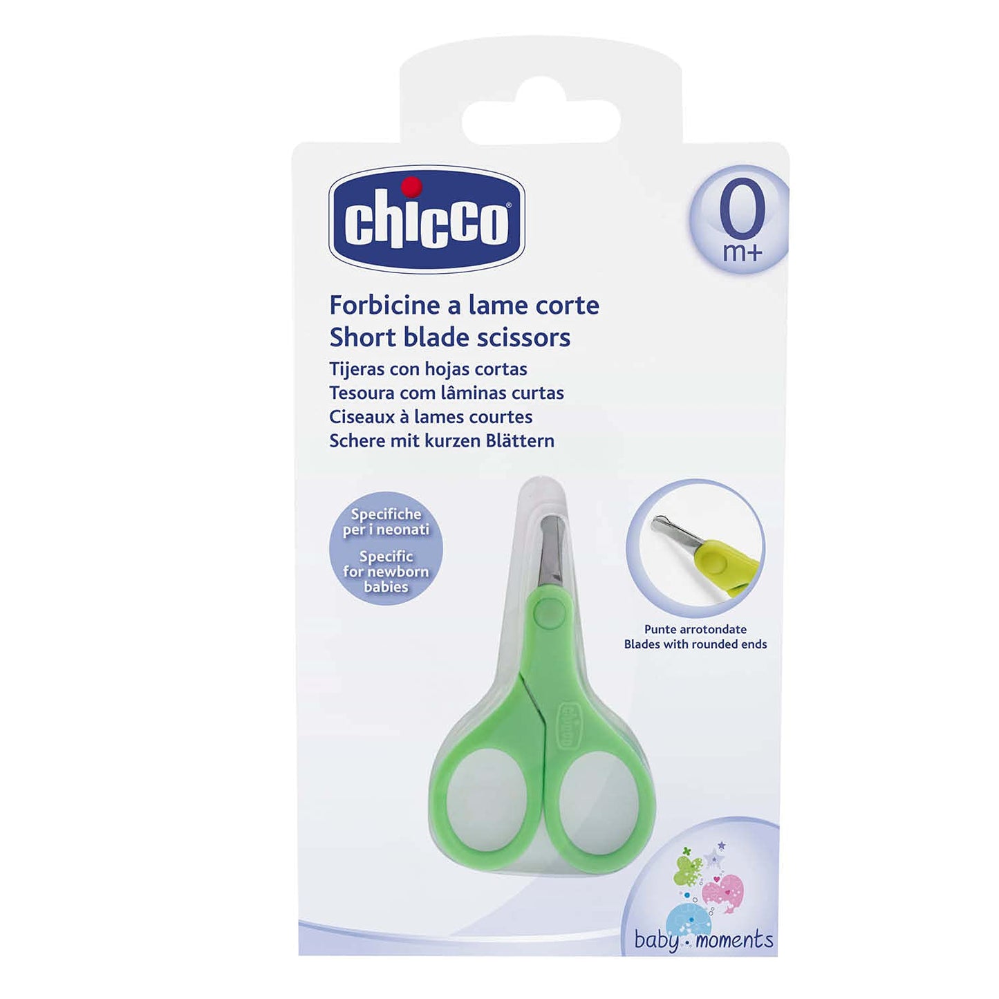 Chicco Forbicine Unghie per Neonati e Bambini, Forbicine in Acciaio Inox con Lame Ricurve e Punte Arrotondate, Cappuccio Protettivo, Impugnatura in Gomma Antiscivolo - Accessori Neonato 0+ Mesi