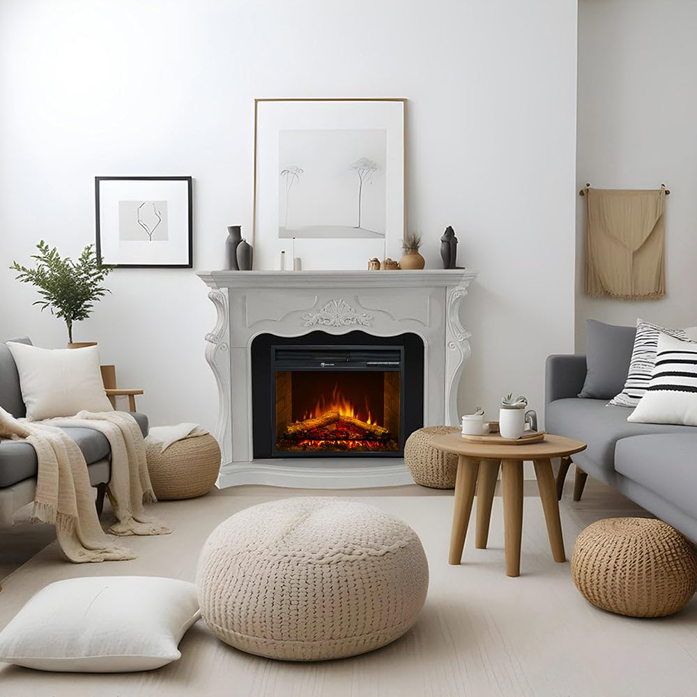 Camino elettrico caminetto da terra PARIGI in legno Bianco L123xP39xH100