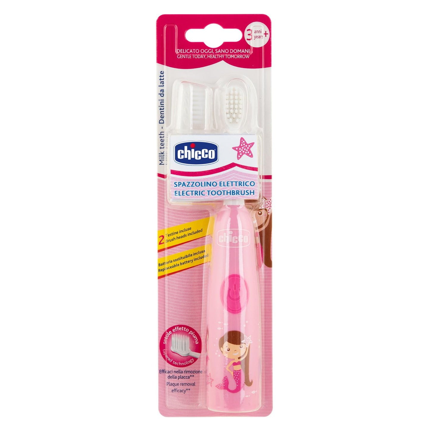 Chicco Spazzolino Elettrico Bambini, Setole Morbide, Delicato Sulle Gengive, Con Batterie Sostituibili E Testina Di Ricambio, Rosa, 3 Mesi+