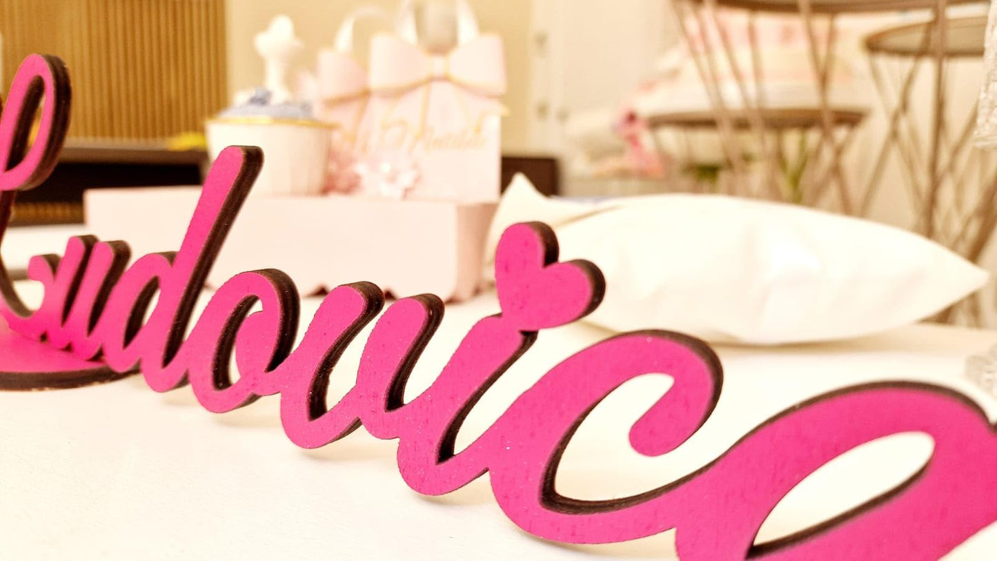 Scritta in Legno Personalizzata | Nome Inciso al Laser 38 cm | Topper per Tavolo Torta, Gadget o Decorazione, Spessore 6mm