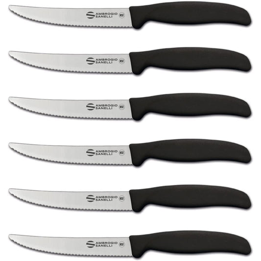 Sanelli Ambrogio, Set Coltelli da Bistecca Supra, 6 Coltelli con Lama Dentata 12 cm, Affilatura a Controllo Laser, Manico Ergonomico, Coltelli Professionali Made in Italy Lavabili in Lavastoviglie
