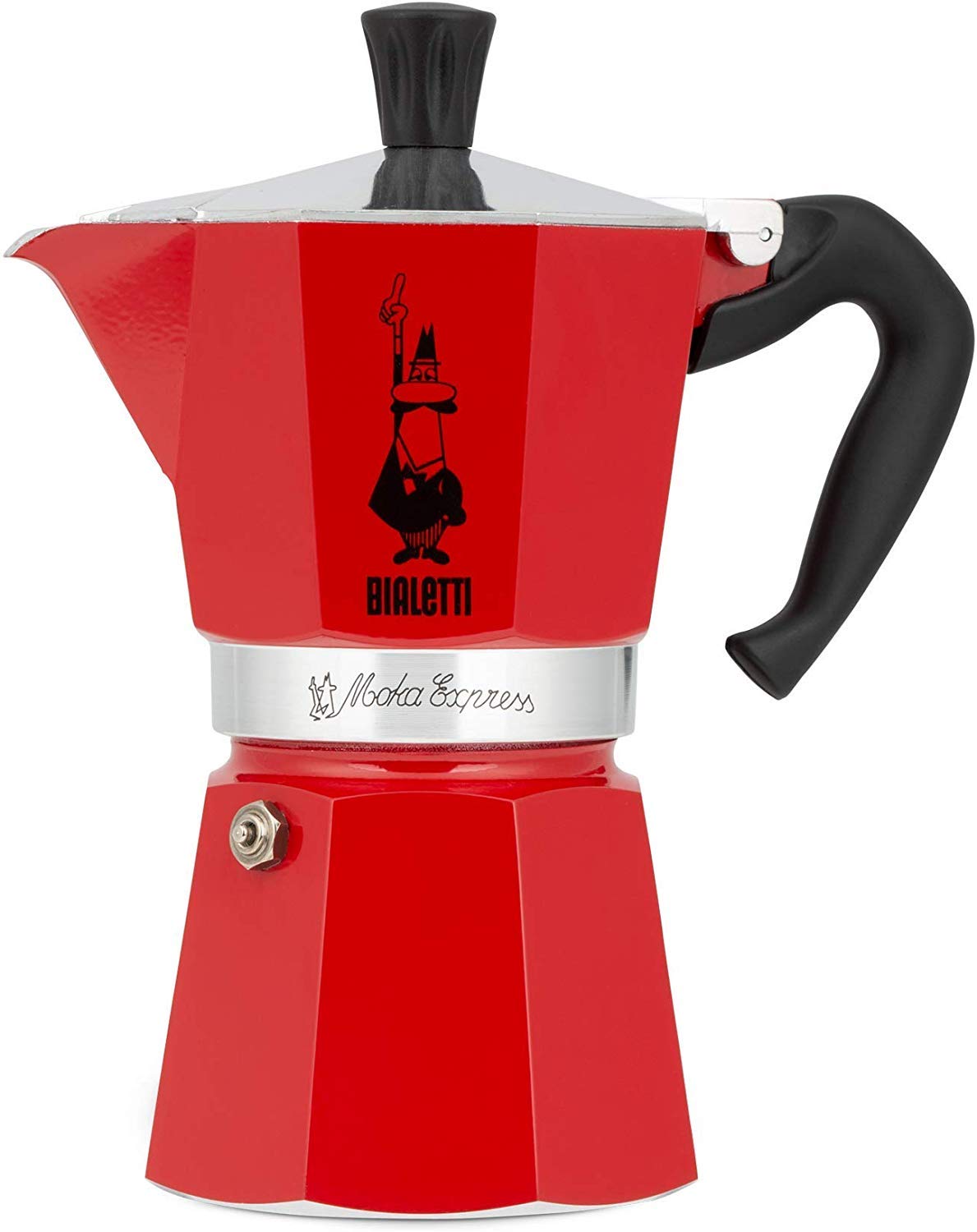Bialetti - Moka Color: iconica macchina per caffè espresso da piano cottura, vero caffè italiano, da 3 tazze (130 ml), alluminio, rosso