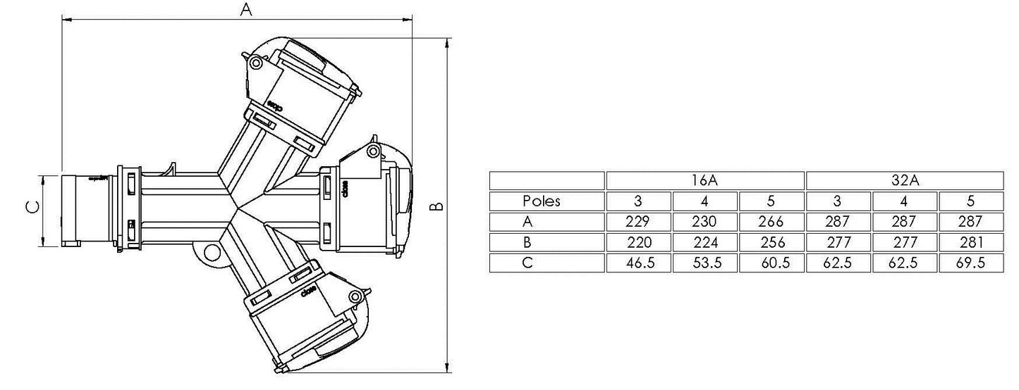 Blinky 3508910 Adattatori CEE 230V-16A, 3 Prese, Blu