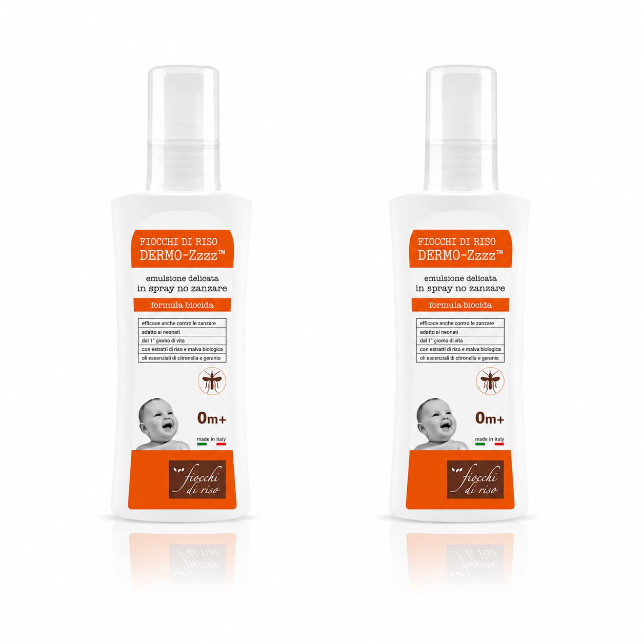 Fiocchi di Riso Spray Repellente Insetti con Citronella, Formula al 95% di Origine Naturale, 100 Ml, Adatto dai 0 Mesi, Uso Esterno