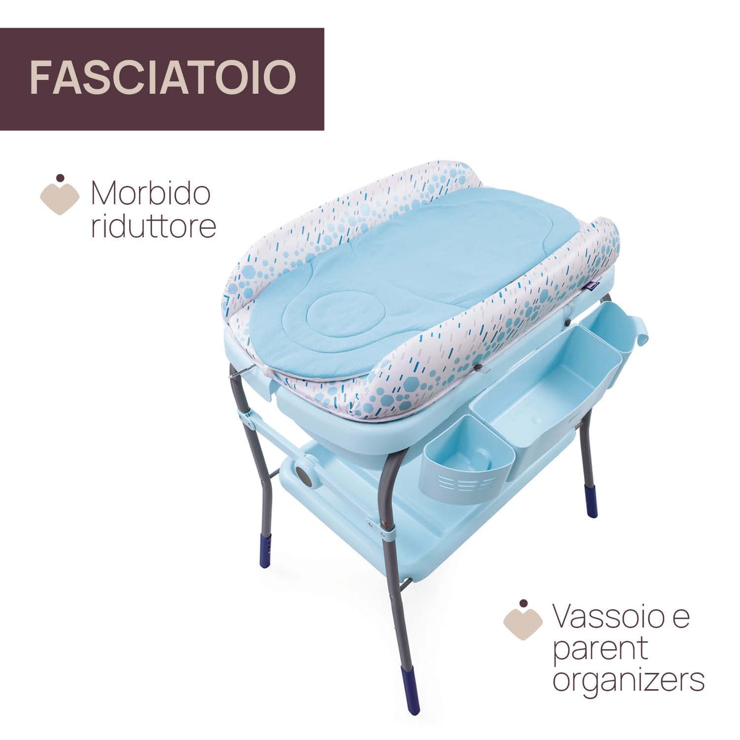 Chicco Cuddle & Bubble Vaschetta Bagnetto Fasciatoio Neonato Ergonomico con Materassino e Morbido Riduttore, Altezza Regolabile, Chiusura Compatta, Parent Organizer 2 Ruote, Max 11kg, Ocean, Blu