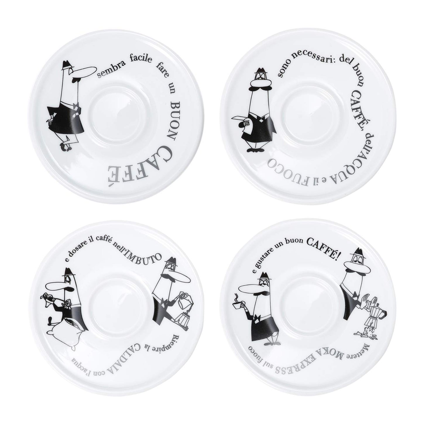 Bialetti Set 4 Tazzine Moka 'Carosello' Tazze da Caffè, Porcellana , Bianco