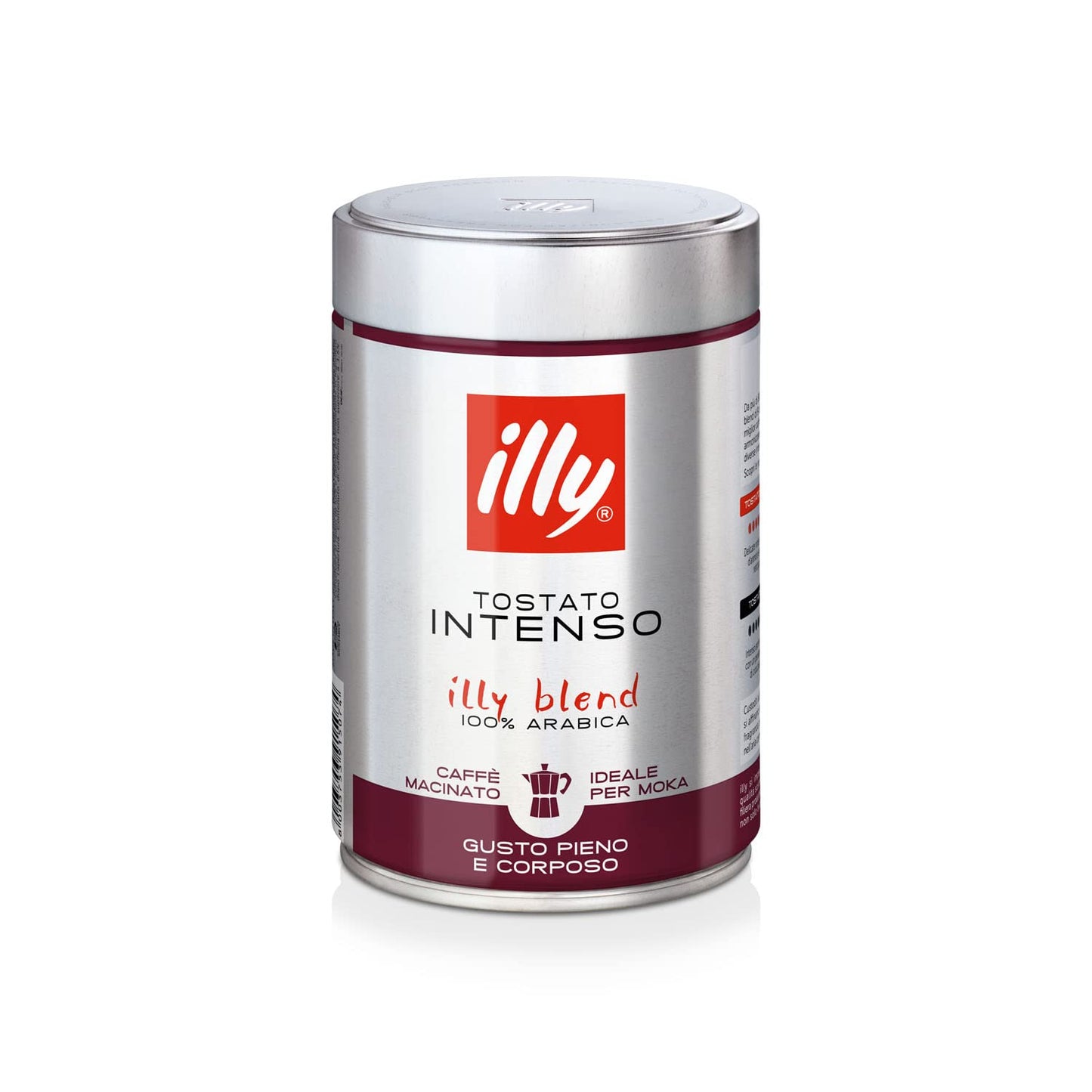 illy INTENSE Roasted Ground Coffee for Moka, 12 Jars of 250 Grams