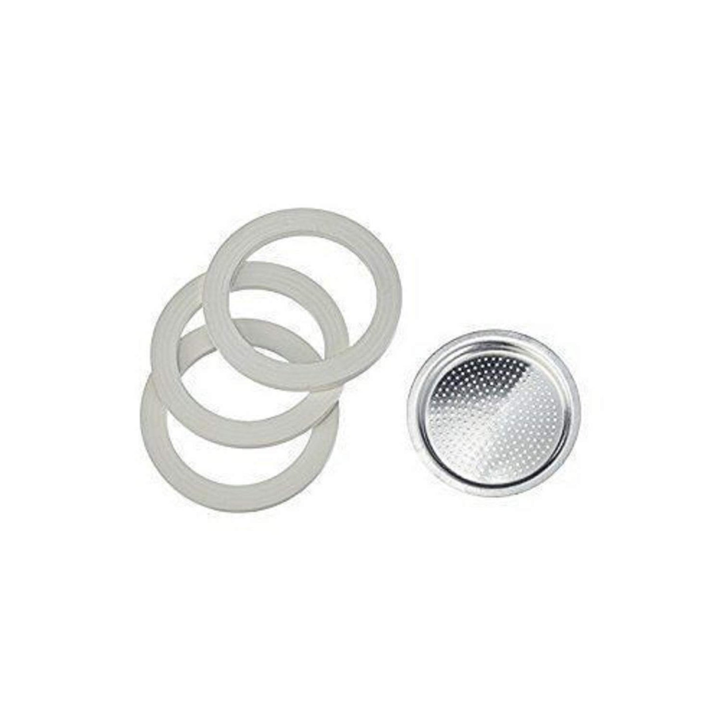 BIALETTI | Set di 3 guarnizioni e 1 portafiltro per Moka Express 2 tazze , Moka Elettrika, Mini Express, Moka Dama