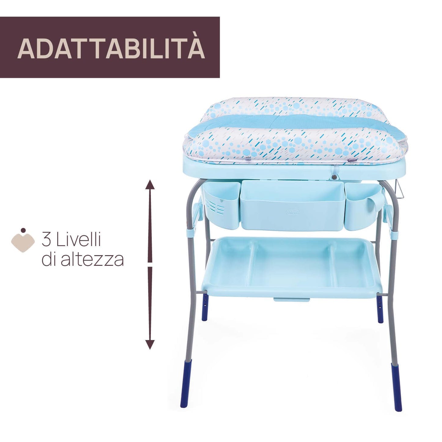 Chicco Cuddle & Bubble Vaschetta Bagnetto Fasciatoio Neonato Ergonomico con Materassino e Morbido Riduttore, Altezza Regolabile, Chiusura Compatta, Parent Organizer 2 Ruote, Max 11kg, Ocean, Blu