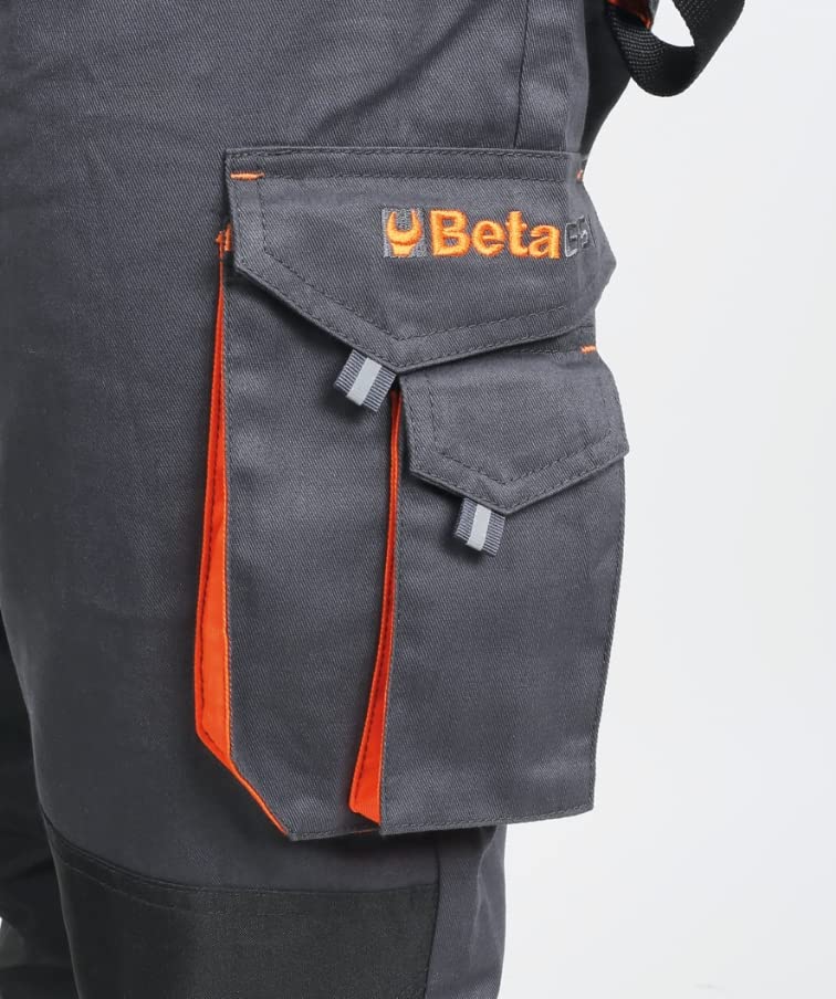 BETA 7900E M - Pantaloni da lavoro multitasche, inserti rinforzati e ginocchiere in poliestere. Due profonde tasche anteriori, tasca porta metro e nastro porta martello - Grigio