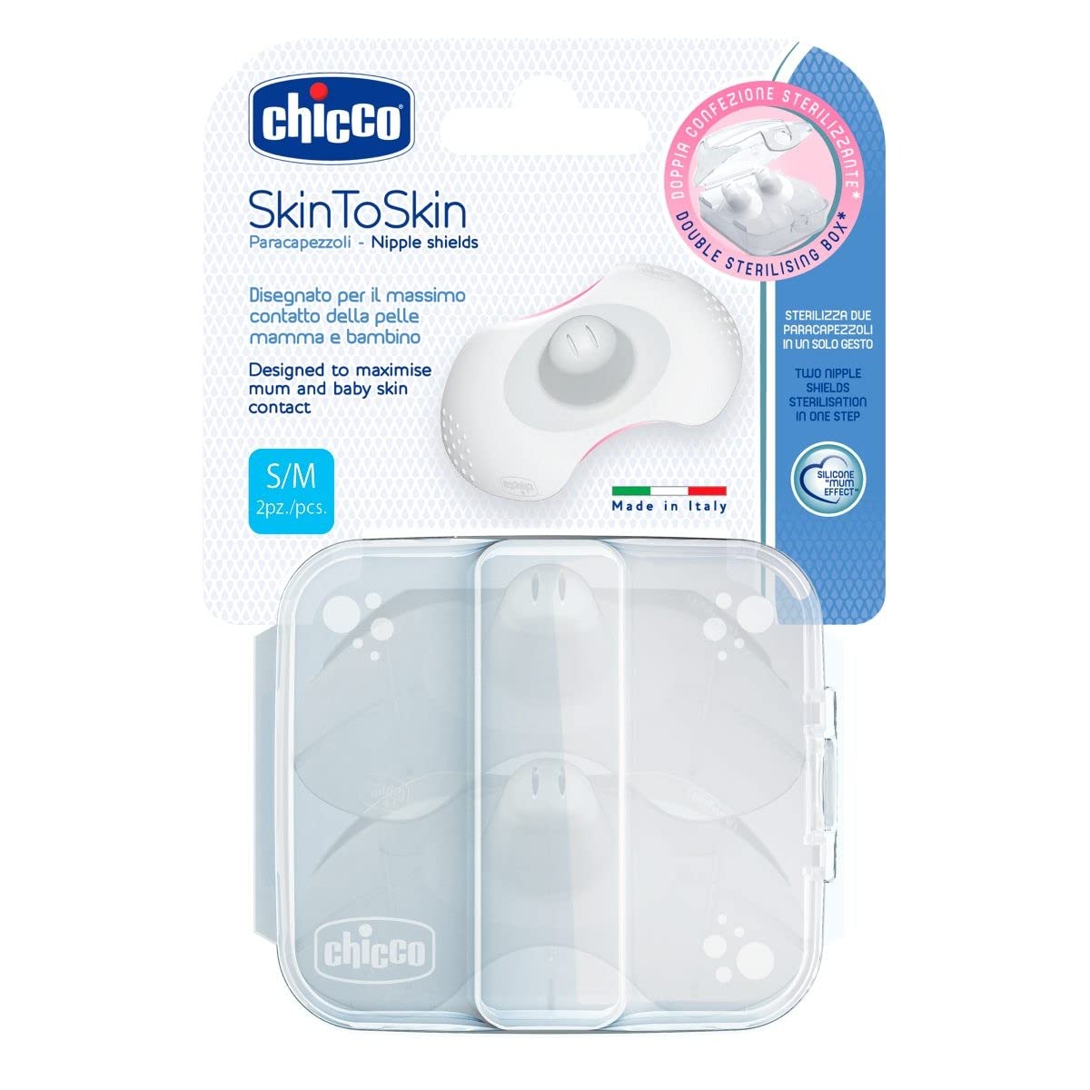Chicco Paracapezzoli in Silicone, Copricapezzoli Allattamento, Proteggono il Capezzolo, Tettarella Anatomica, Contatto Naturale Pelle a Pelle, Alette Sagomate in Morbido Silicone, Taglia S/M, Bianco