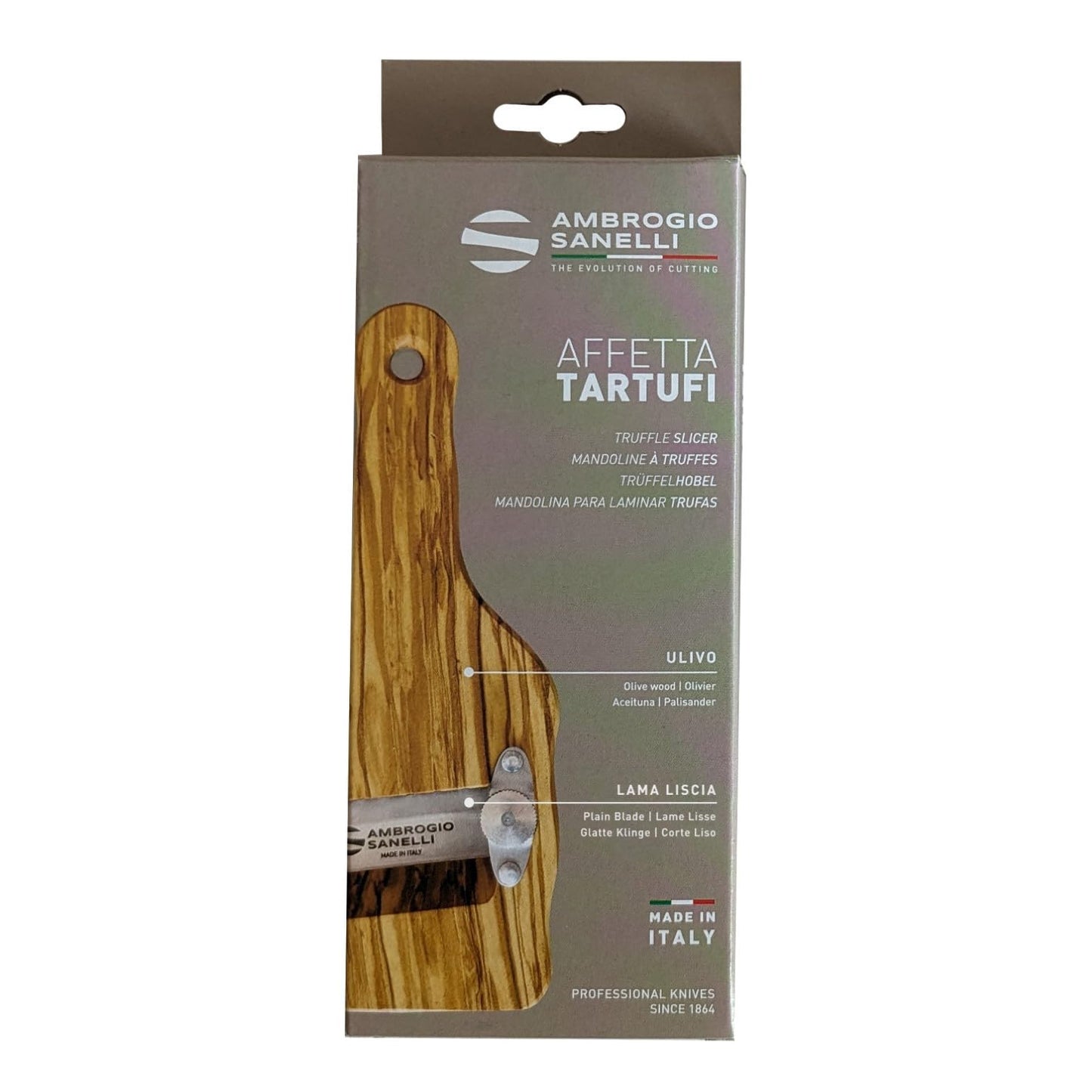 Sanelli Ambrogio Affettatartufi, Legno di Ulivo - Lama in Acciaio Inox Liscia, regolabile