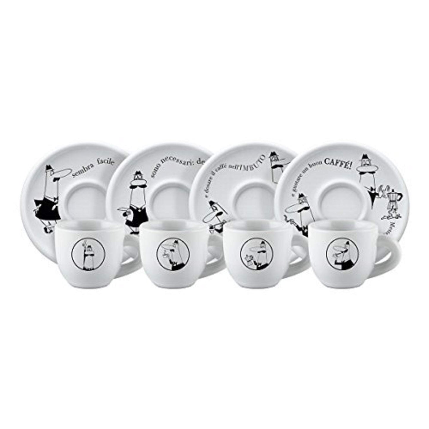 Bialetti Set 4 Tazzine Moka 'Carosello' Tazze da Caffè, Porcellana , Bianco