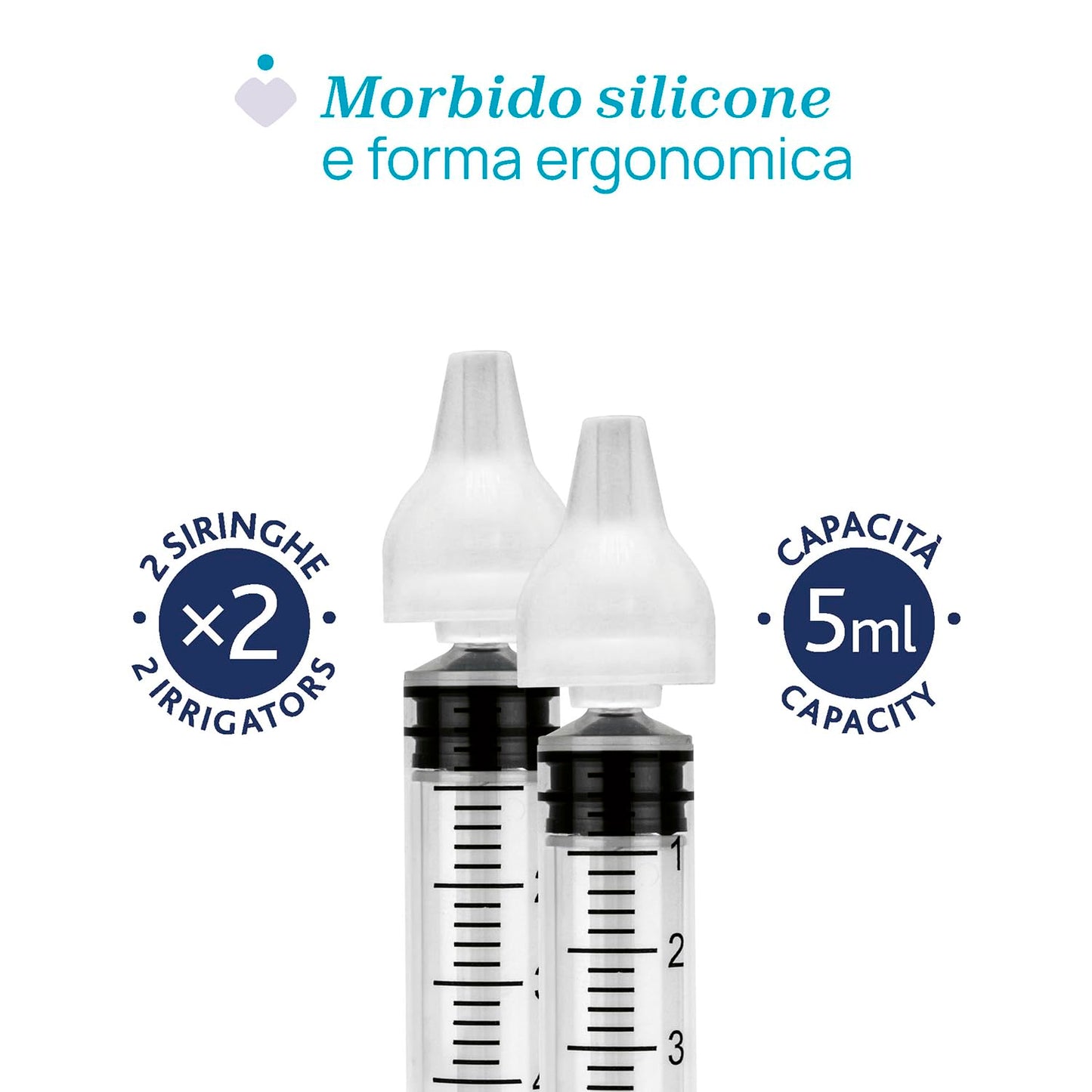Chicco Easy Breath Siringa Nasale, dispositivo monouso per il lavaggio profondo delle cavità nasali del bambino, Contiene 2 siringhe da 5 ml e 2 olive nasali in silicone, 0m+