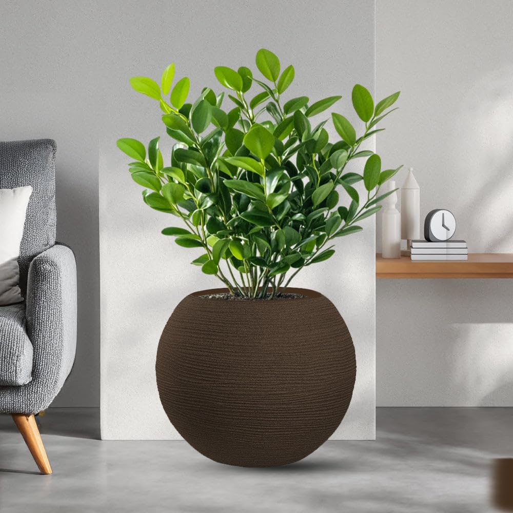 DIVINA GARDEN Vaso in Resina da Esterno Interno per Piante Tondo a Sfera di Design d.40x33h Botticelli Marrone
