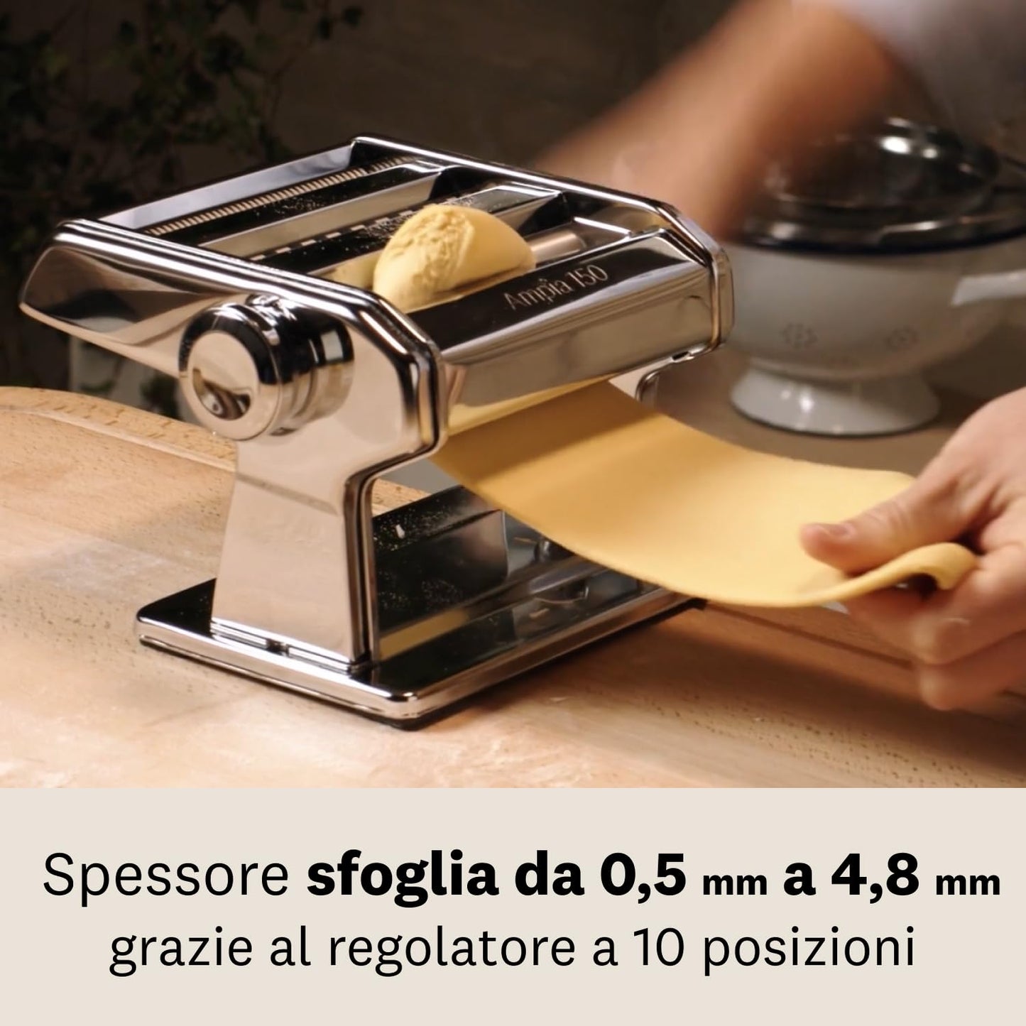 Machine à pâtes Marcato, machine à pâtes, laminoir pour pâtes fraîches, en acier chromé, pour lasagnes, fettuccines, tagliolini. Modèle : Large 150