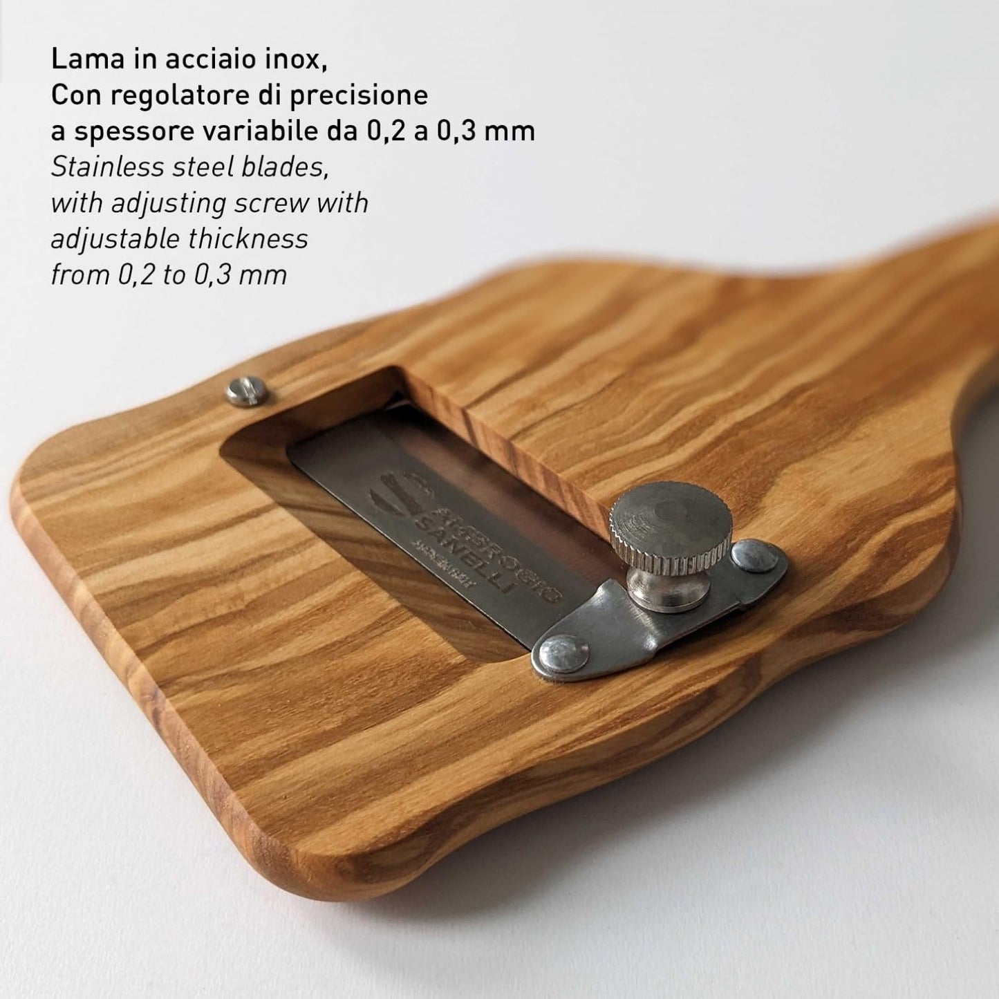 Sanelli Ambrogio Affettatartufi, Legno di Ulivo - Lama in Acciaio Inox Liscia, regolabile