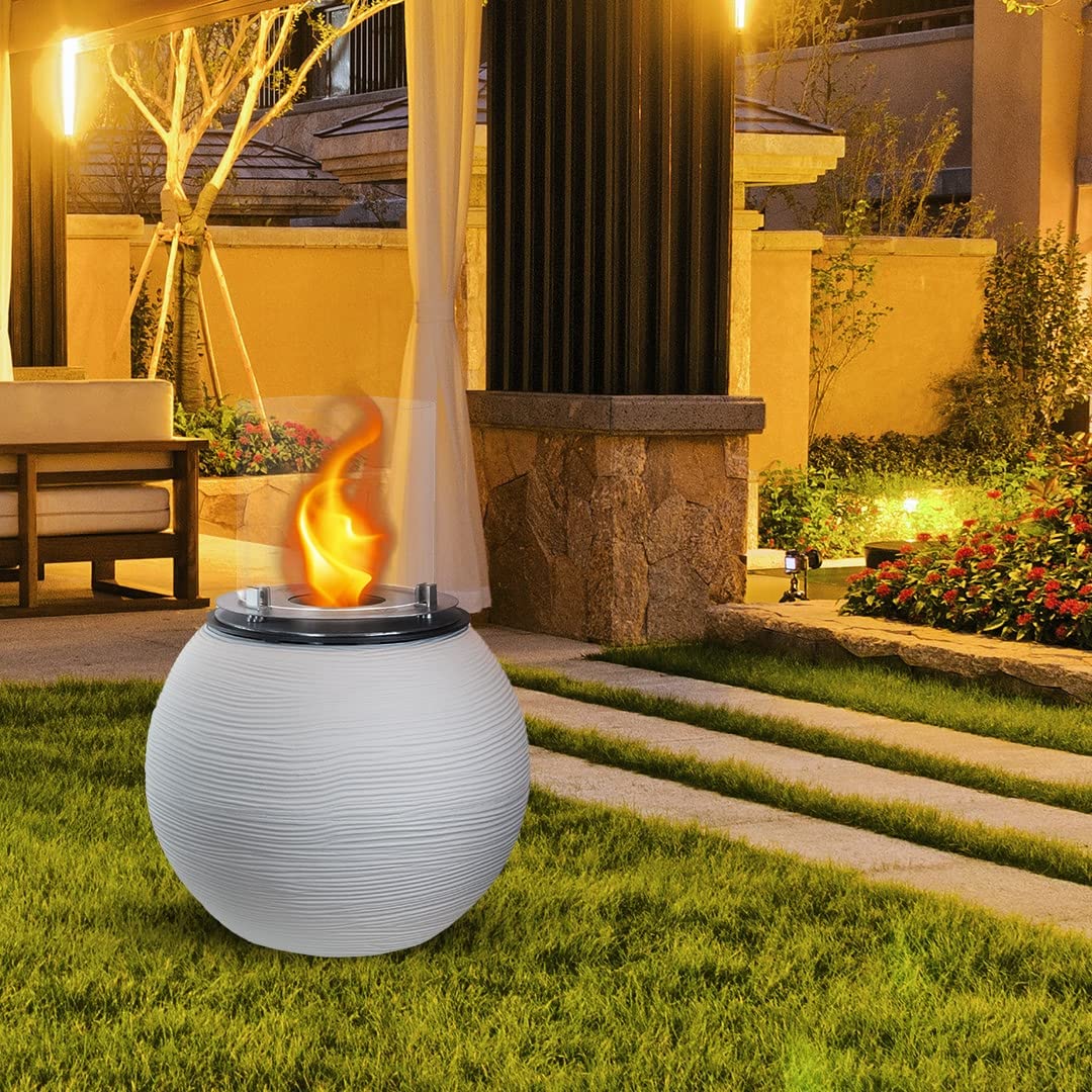 Divina Fire Camino a bioetanolo braciere da Giardino da Terra per Interno Esterno Botticelli Bianco Perla d.40 x h54