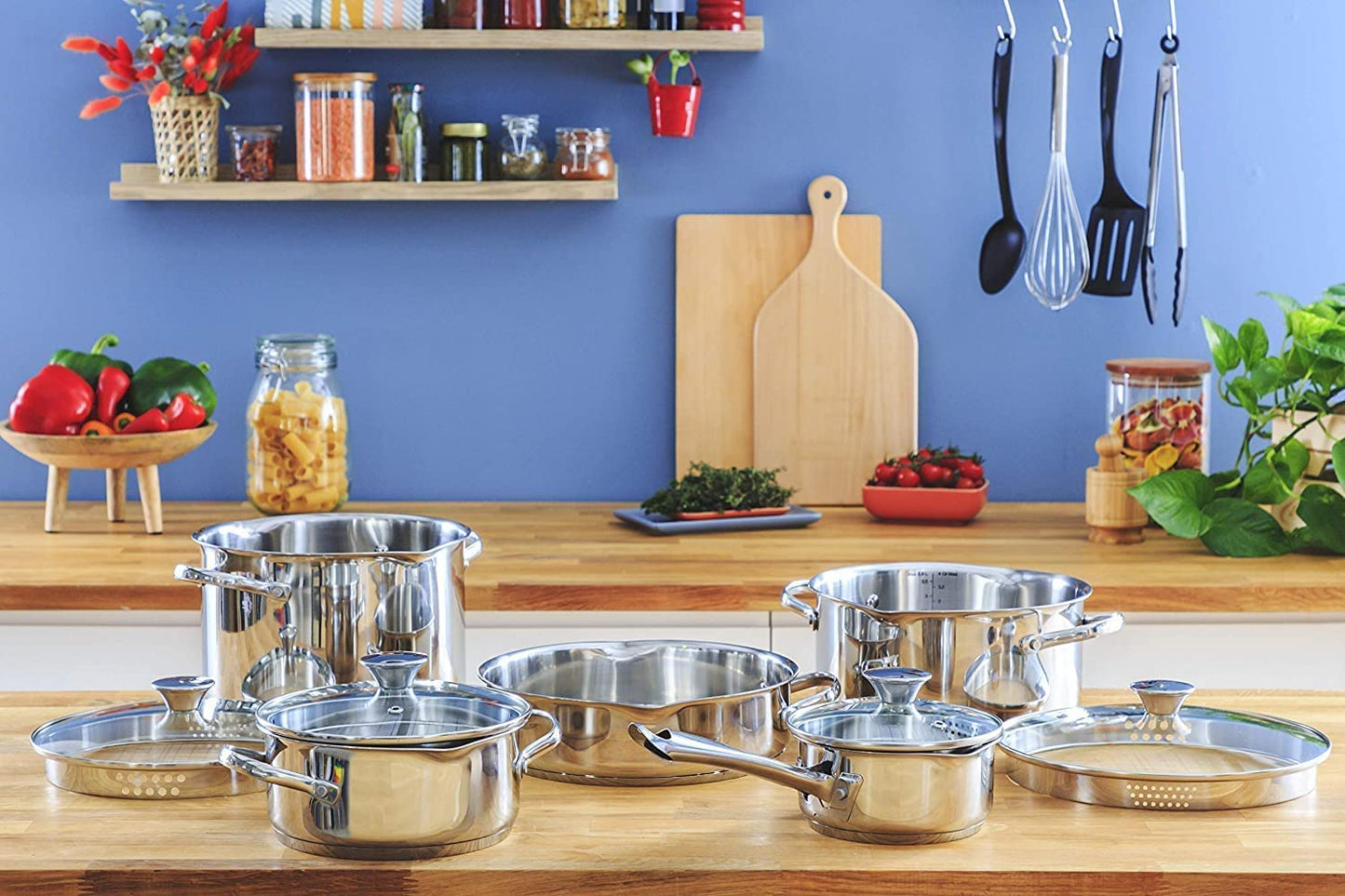 Lagostina Smart Set di Pentole Induzione, Gas e Forno in Acciaio Inox 18/10, 9 Pezzi, Fondo Lagoseal Plus Triplo Strato, Batteria di Pentole con 4 Casseruole, Pentola 2 Maniglie, 4 Coperchi