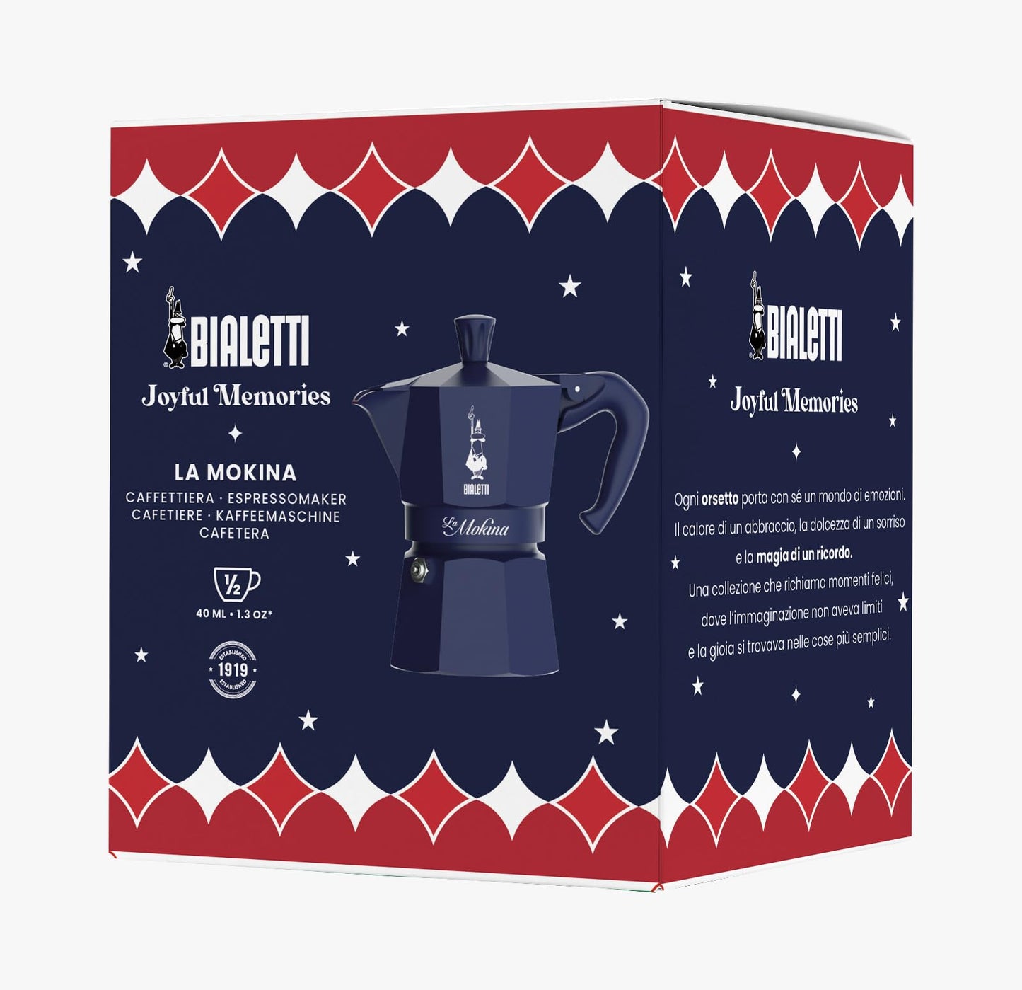 Bialetti 0005411 Mokina Natale 2025 Blu, Moka Caffettiera Mezza Tazza in Alluminio 40ml