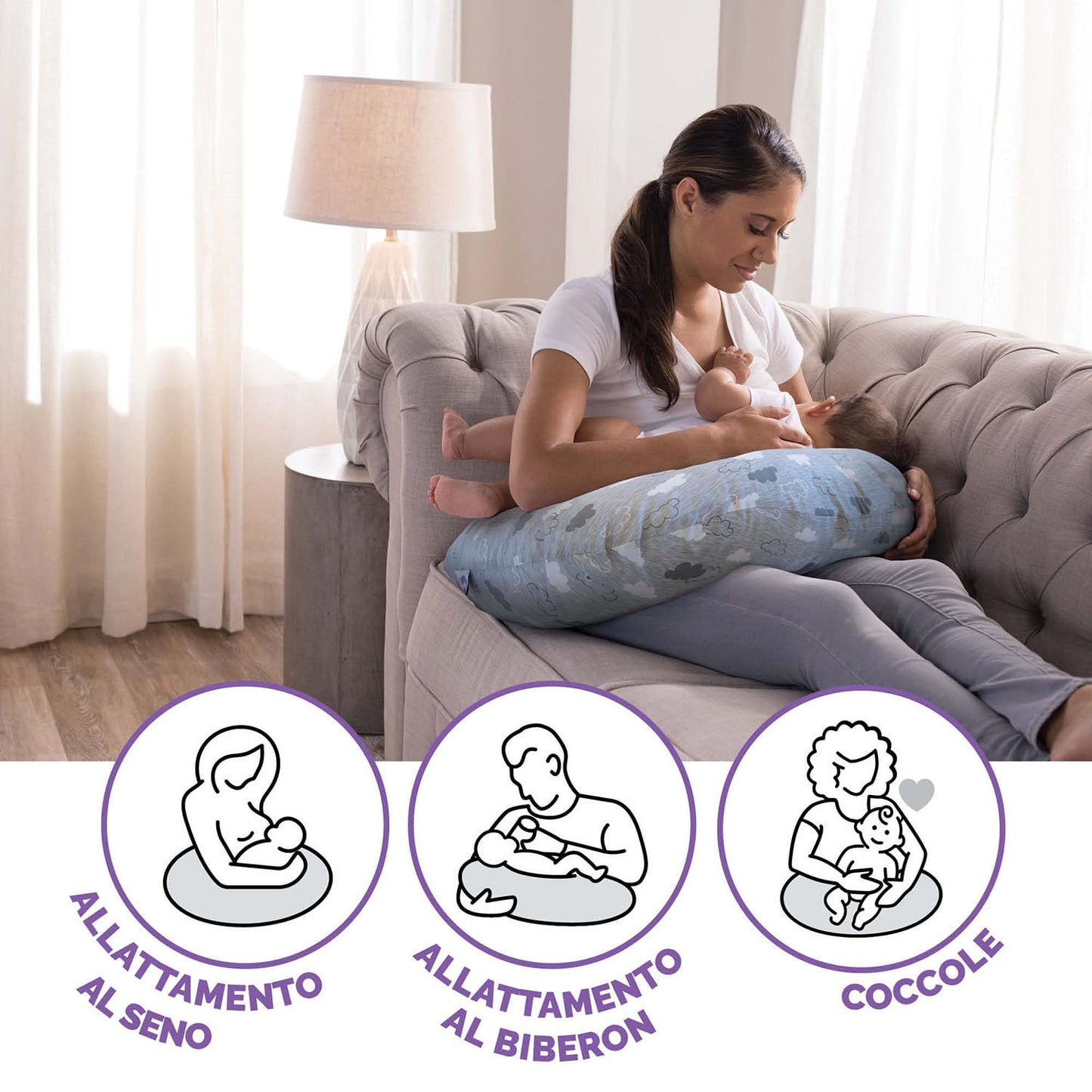 Support d'allaitement Boppy également connu sous le nom de coussin d'allaitement pour les nouveau-nés de 0 mois et plus, forme ergonomique avec soutien pour la mère et le bébé, soutien du nouveau-né pour l'allaitement et l'alimentation au biberon