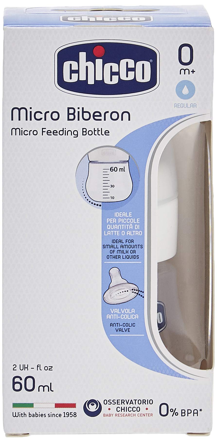 Chicco Micro Biberon Tettarella In Silicone 60 ml, 0m+
