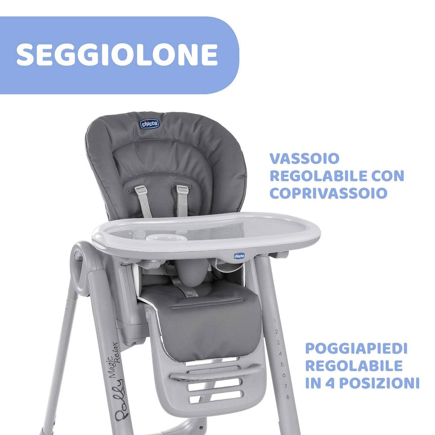 Chicco, Polly Magic Relax Seggiolone Pappa per Bambini 0 Mesi - 3 Anni, Grigio, 580.0 X Mm X 900.0 X Mm X 285.0