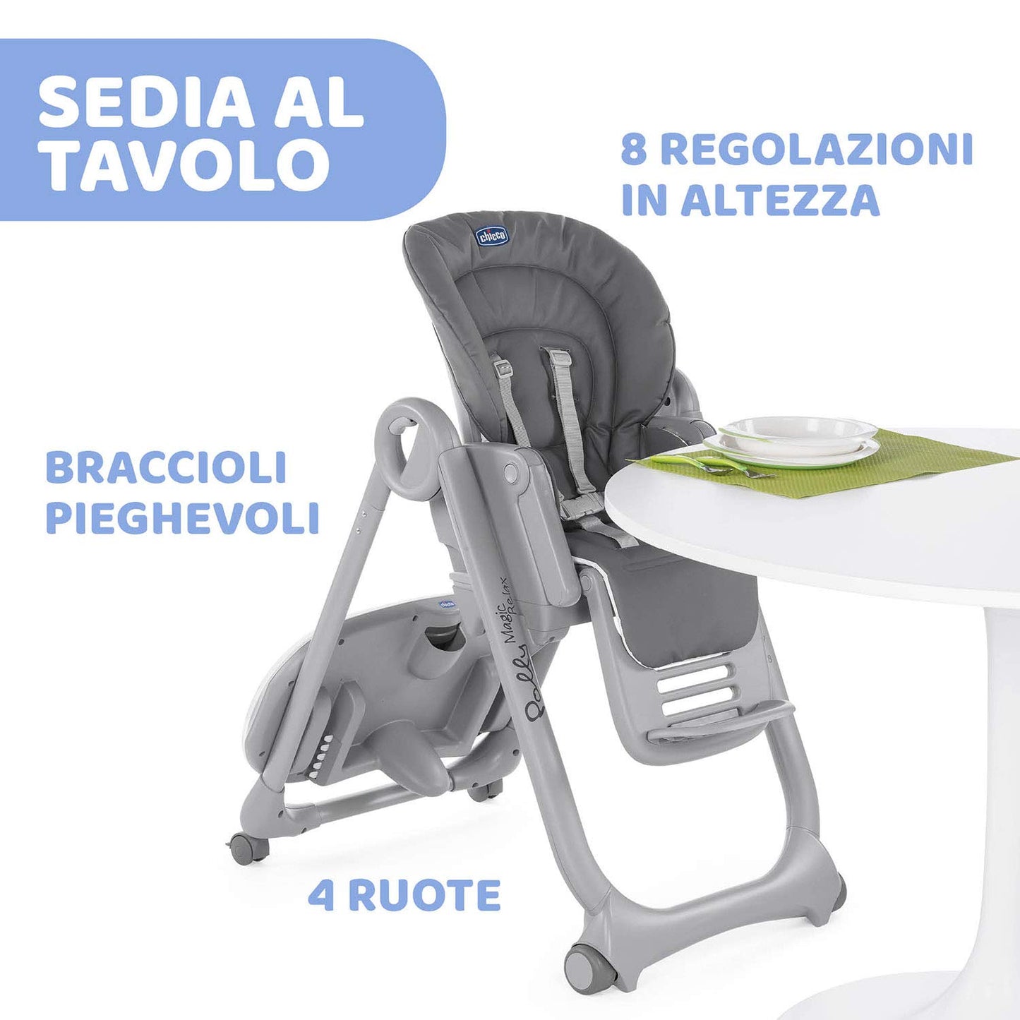 Chicco, Polly Magic Relax Seggiolone Pappa per Bambini 0 Mesi - 3 Anni, Grigio, 580.0 X Mm X 900.0 X Mm X 285.0