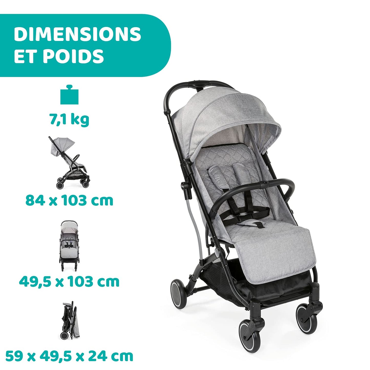 Poussette légère Trolley Me de 0 mois à 15 kg, poussette inclinable et pliable avec fonction chariot, pliage compact, housse de pluie et auvent extensible, capacité de charge maximale 18 kg