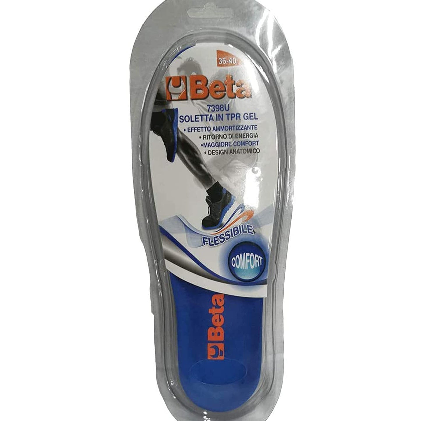 Beta 7398U 41-46 - Sottopiedi anatomici in TPR GEL con elevato effetto ammortizzante, supporto dell'arco plantare e cuscinetto nella zona del tallone