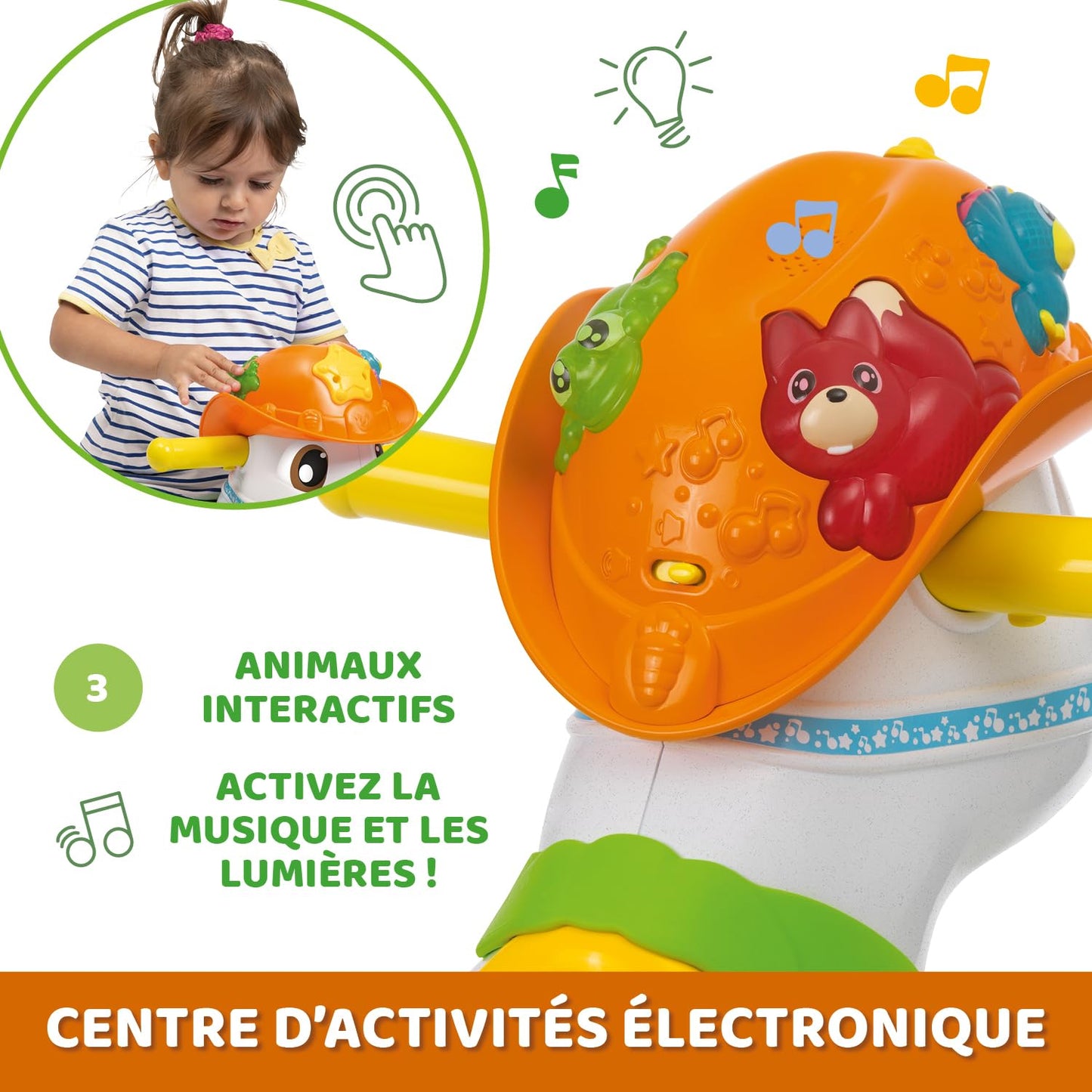 Chicco Baby Rodeo, Ride-on, Children's Rocking Horse, Bilingual Activity Center, 3 Interactive Buttons, Removable Rocking, Made in Italy in Recycled Plastic, Toys for Children 1 - 3 Years