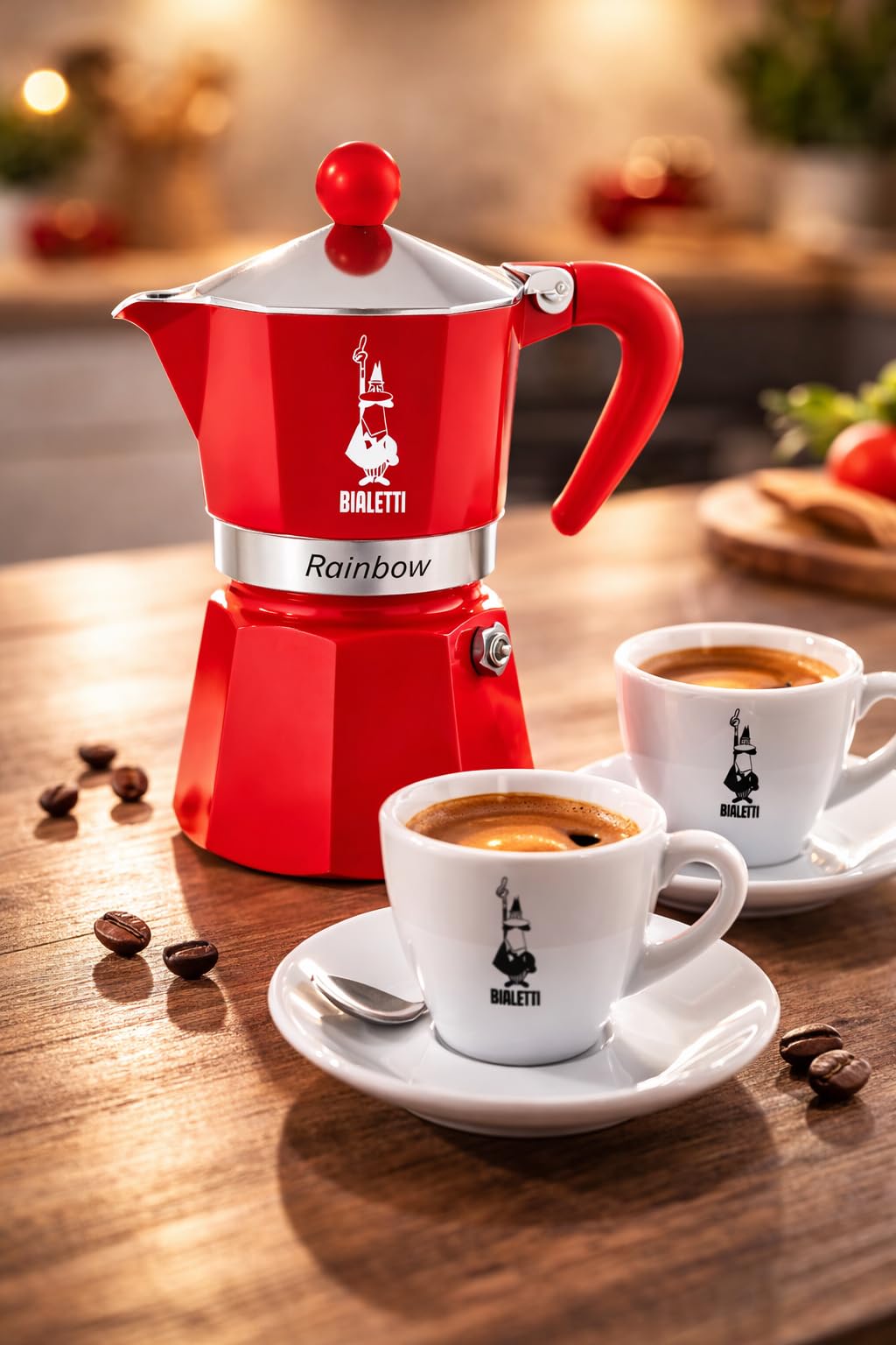 Bialetti Moka Rainbow Caffettiera 3 Tazze, Rossa, Alluminio, Preparazione Caffè Espresso, Design Classico, Manuale, 130ml
