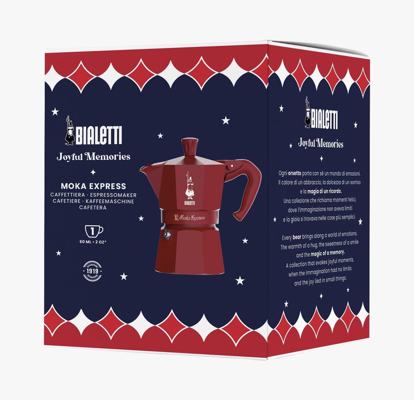 Bialetti Moka Express Natale 2025, Caffettiera Rossa 1 Tazza, Edizione Speciale Joyful Memories, 60ml in Alluminio