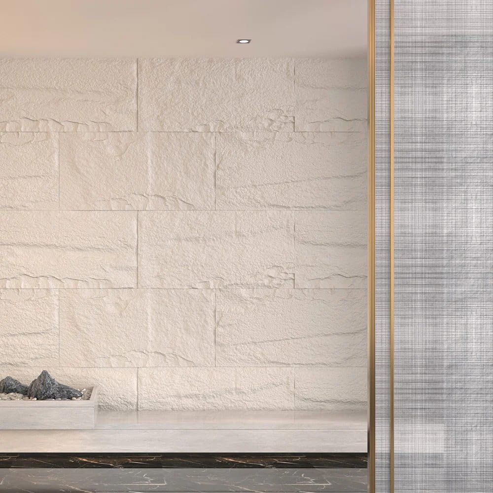 DIVINA HOME, Pannello Decorativo 3D Effetto Roccia, Bianco Leccese, Set 10 Pezzi, PU, 120 x 60 x 3 cm, Copertura 7,2 m², Peso 16 kg