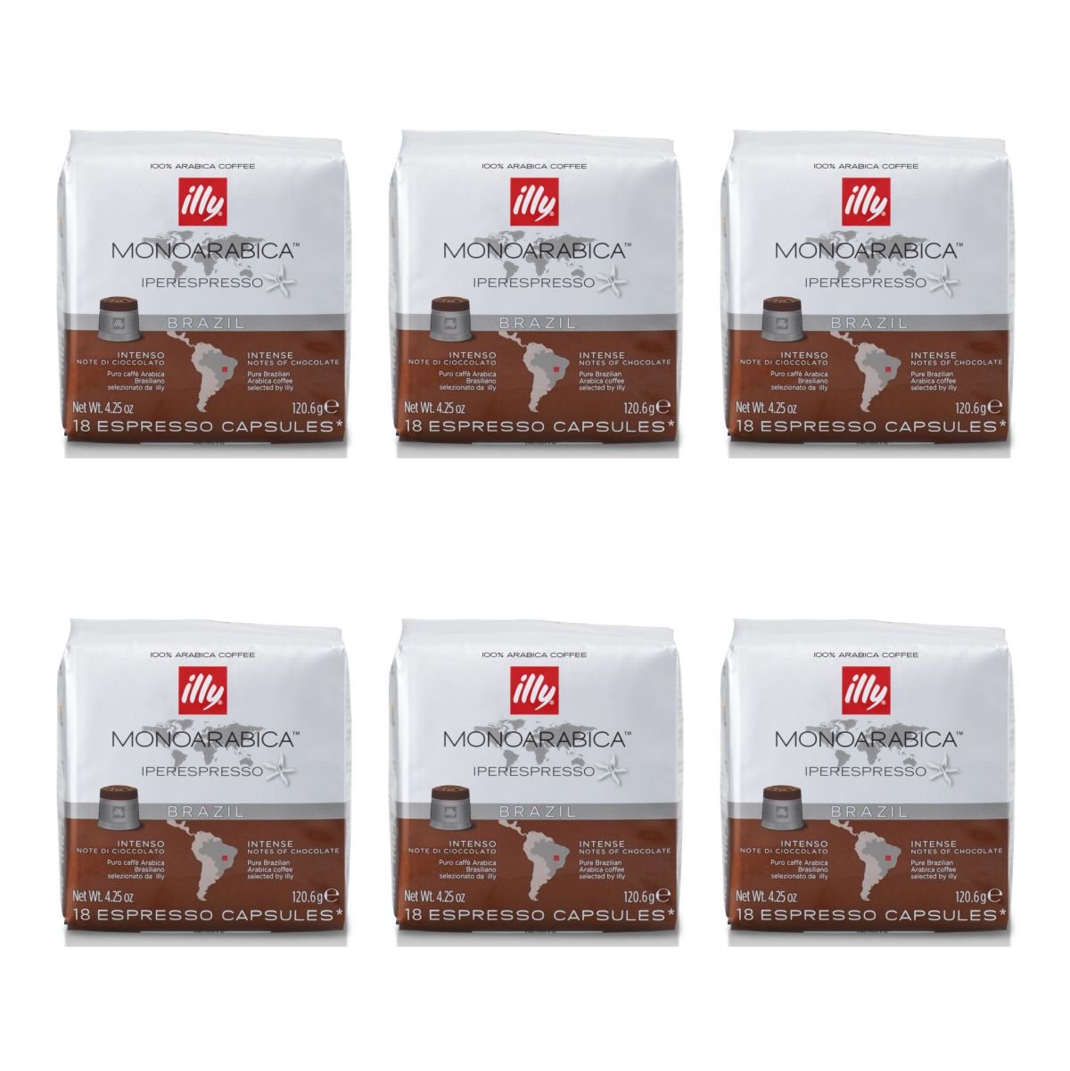 ILLY 6 Pacchi Da 18 capsule Monoarabica Mono Origine: Brasile Marrone